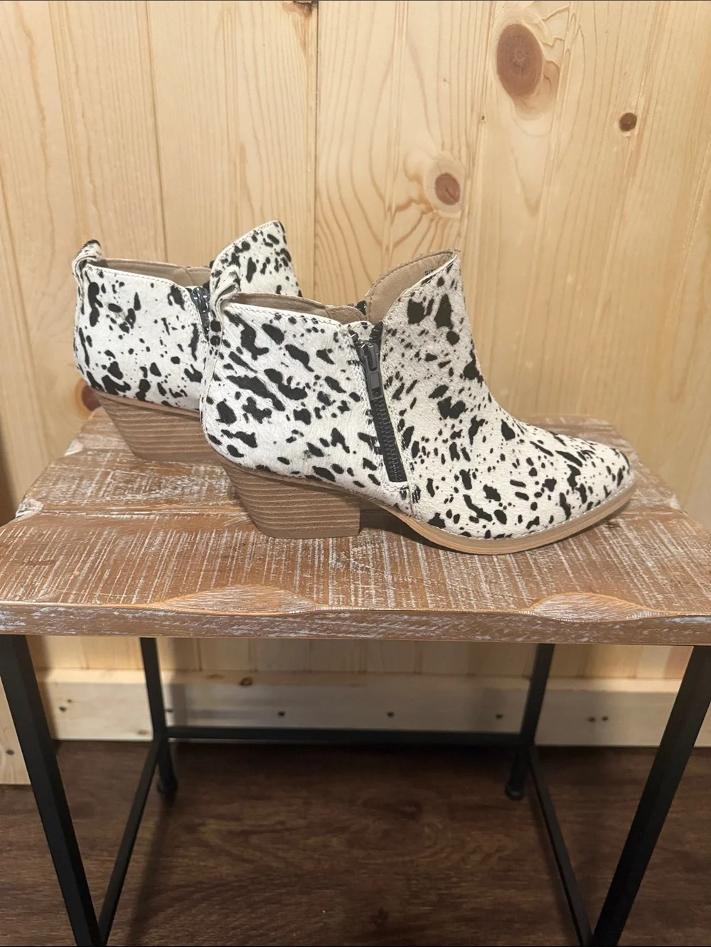 Very Volatile Black and White Cowhide Print Pointed Ankle Booties